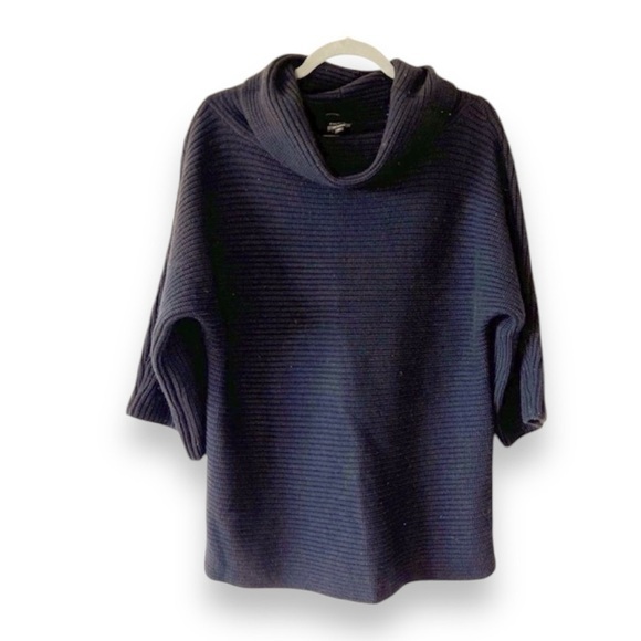 Talbots Black Cashmere Chunky Knit Sweater Size Large Ribbed Dolman Sleeve‎ New! - Picture 1 of 8